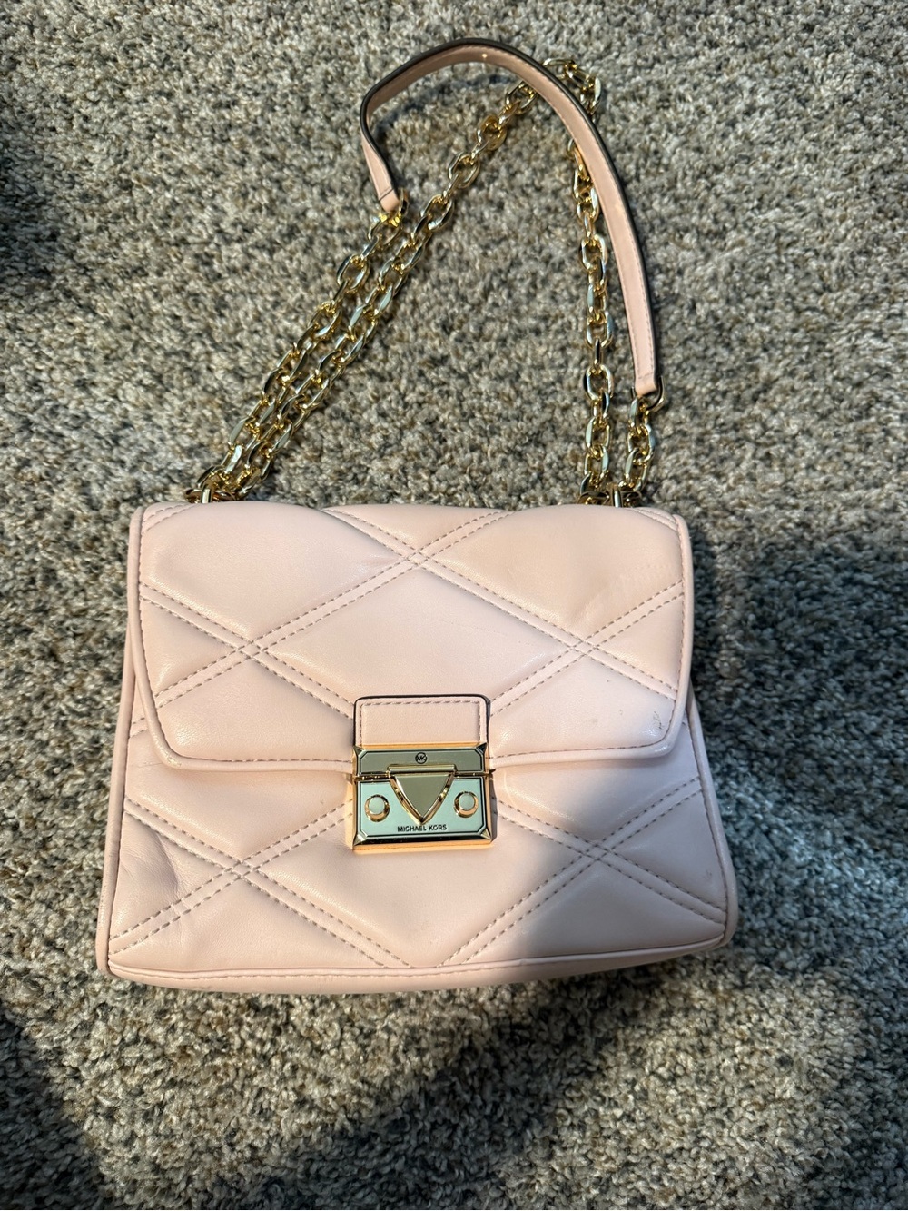 Michael Kors Blush Quilted Leather Shoulder Bag with Gold Chain